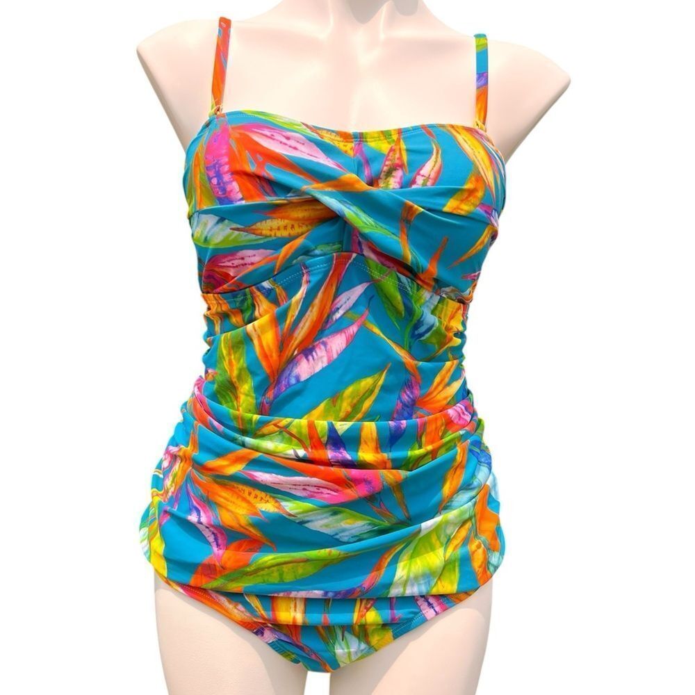 Chaps Tropical Blue One Piece Swimsuit Size 16